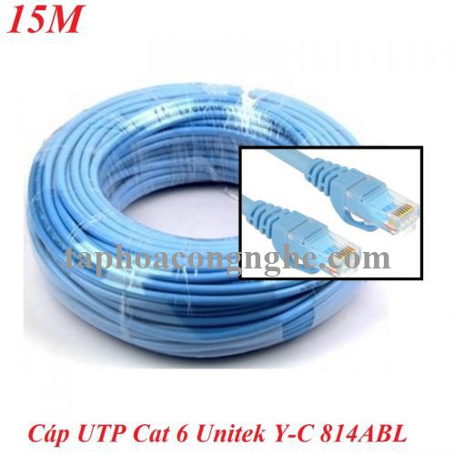 Unitek 95598 Y-C814ABL chuẩn cat6 dây tròn 15M Màu Xanh Cáp Mạng UTP 30095598
